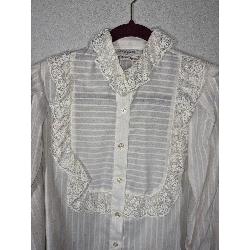 Vintage 70s Victorian Prairie Lace Blouse Neiman Marcus ILGWU White Sheer Top 8 - Picture 8 of 16